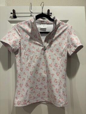 Black Heart EQ White Short Sleeve Zip Polo with Pink Floral